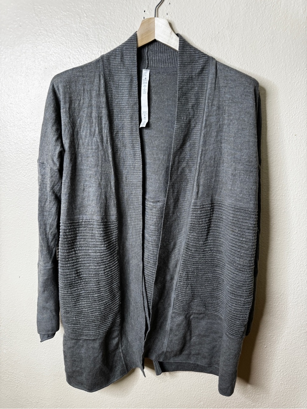 Lululemon Sit in Lotus Wrap Cardigan Sweater Women's 8 Gray Merino Wool